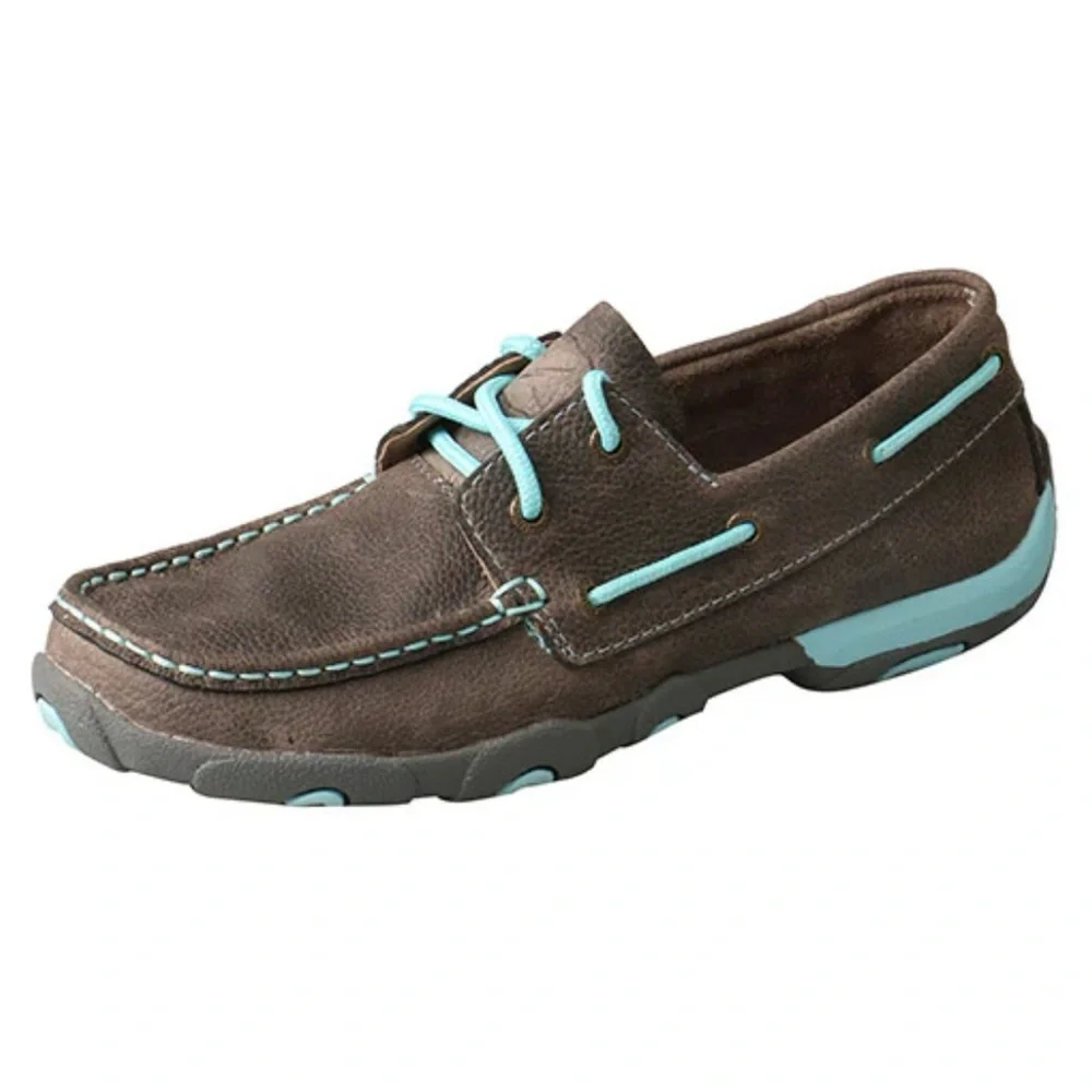 NWT- Women’s Twisted X Driving Moc/ Boat Shoe - Grey/Light Blue-WDM0098-Size 8.5 - Picture 3 of 7
